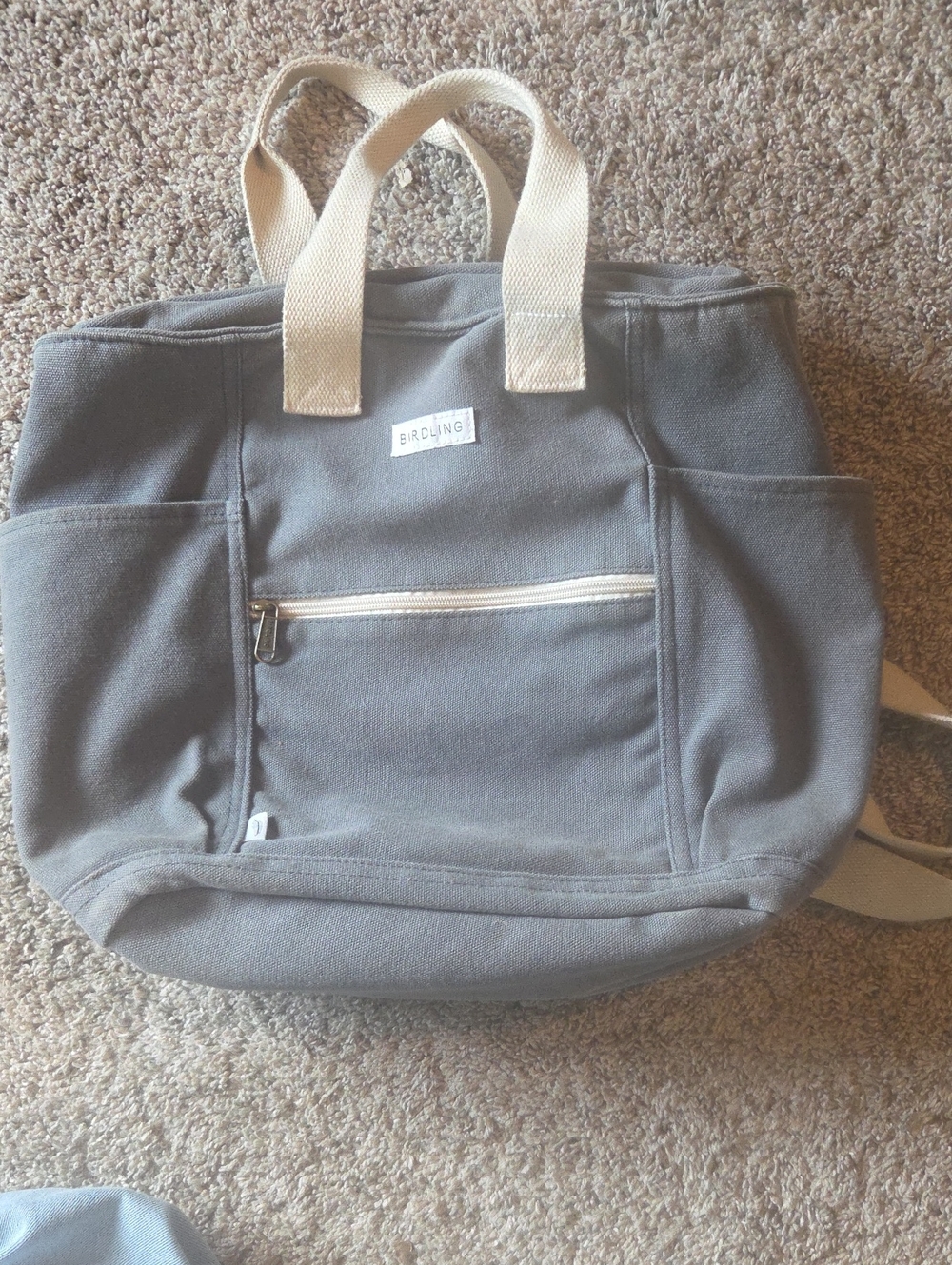 Birdling Gray Canvas Tote Backpack/ Diaper Bag with Cream Handles